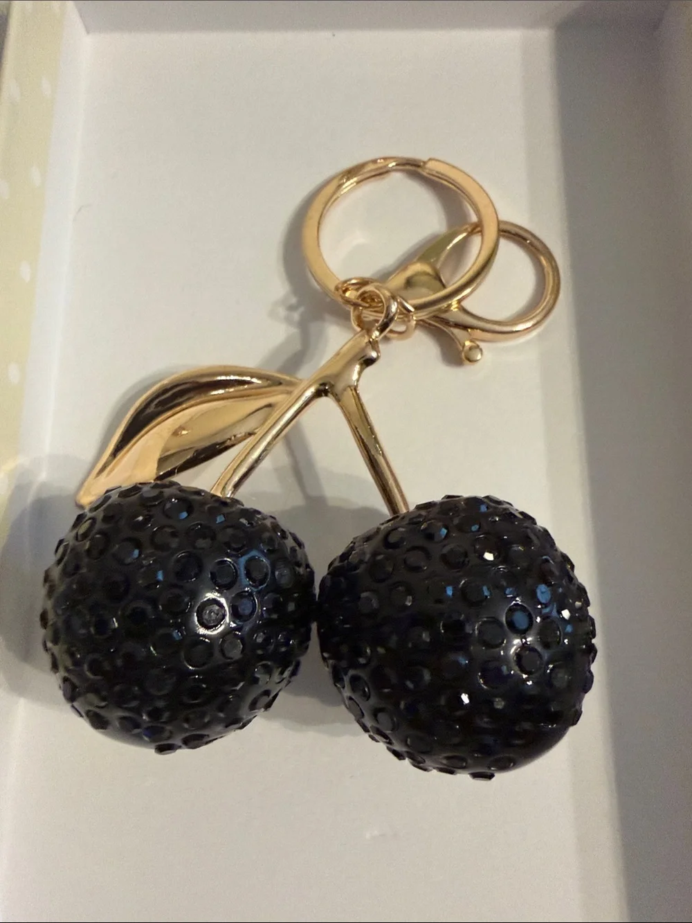 Gold Tone Cherry Keychain with rhinestones- NWOT